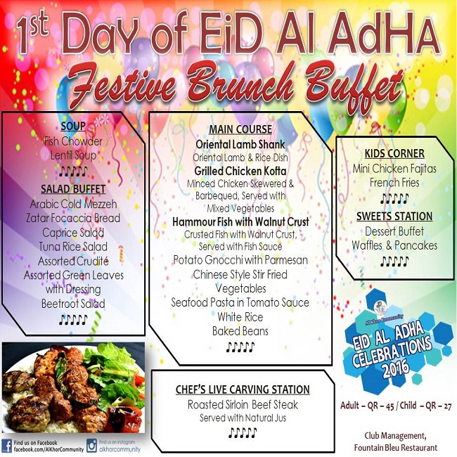 Eid Al Adha 2016 Festive Brunch and Dinner Menus